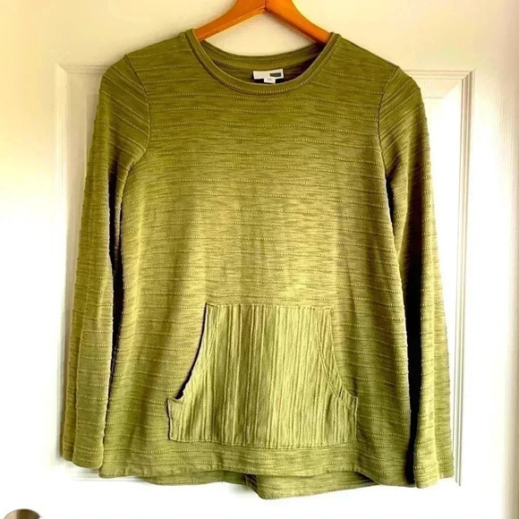 J. Jill Sweaters - J.Jill Women’s XS Petite Green Cotton Textured Front Pocket Crewneck Sweater